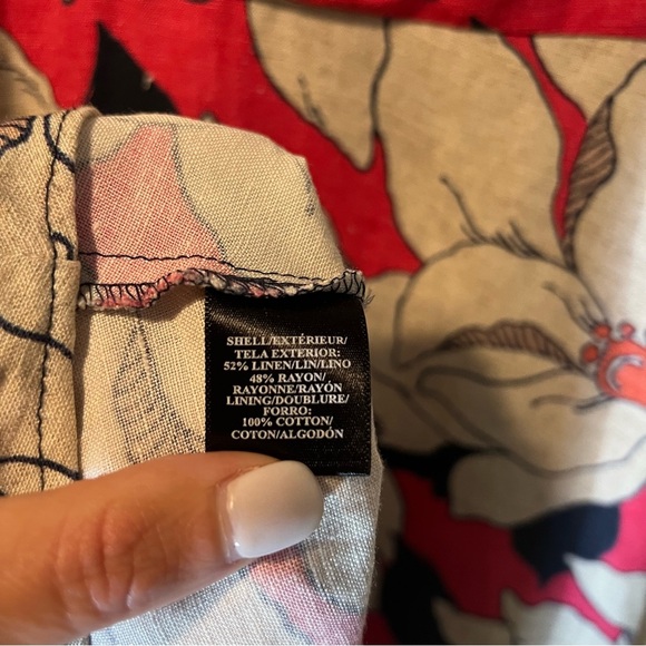 Ann Taylor Petite Pink Beige Floral Midi Dress Sleeveless Fit Flare Linen 2P - Picture 7 of 9